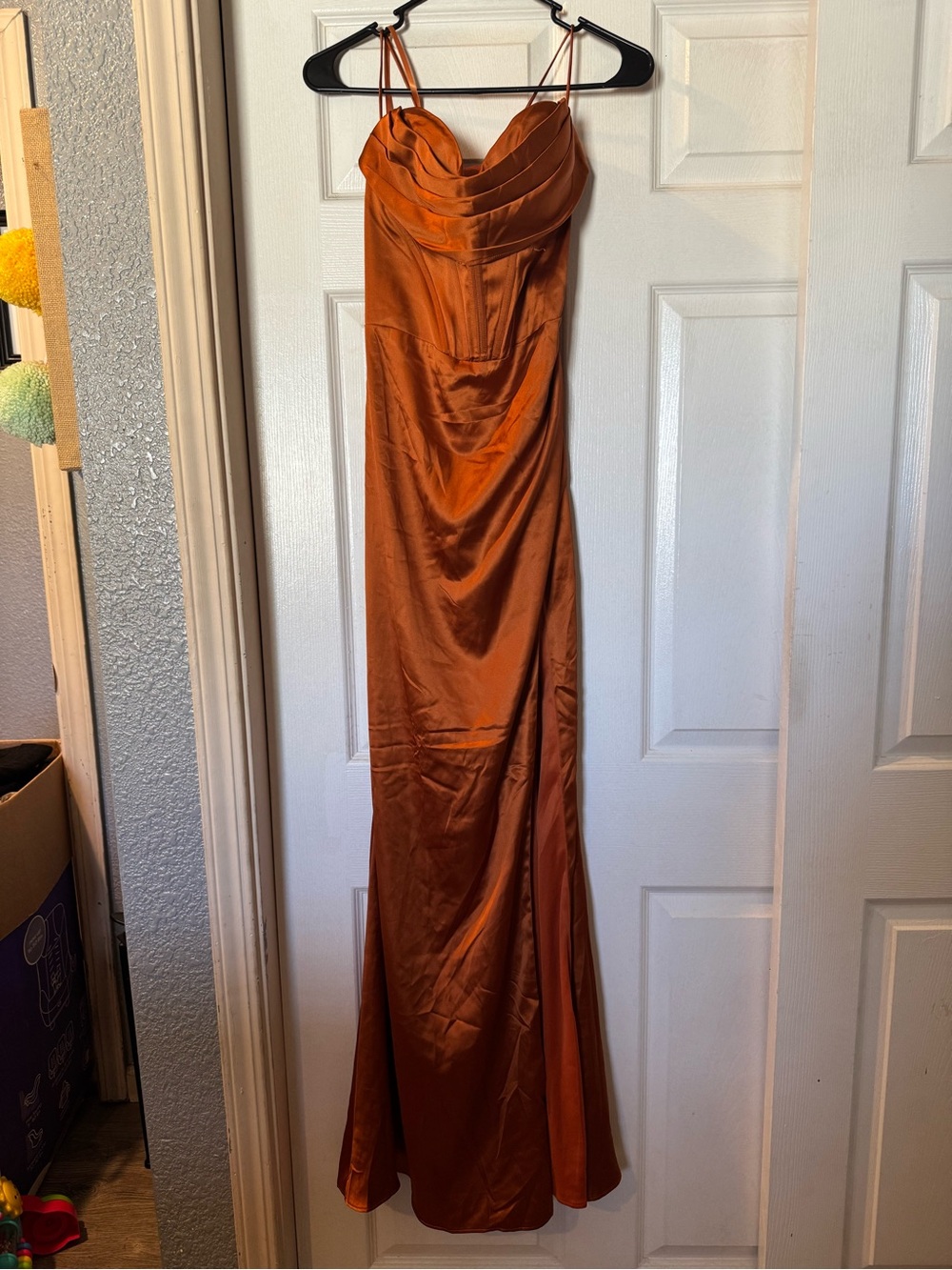 Never worn Satin Rust Orange Spaghetti Strap Evening Gown